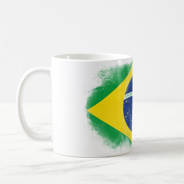 Brazil Flag Souvenir - Distressed Brazilian Design Coffee Mug (Left)