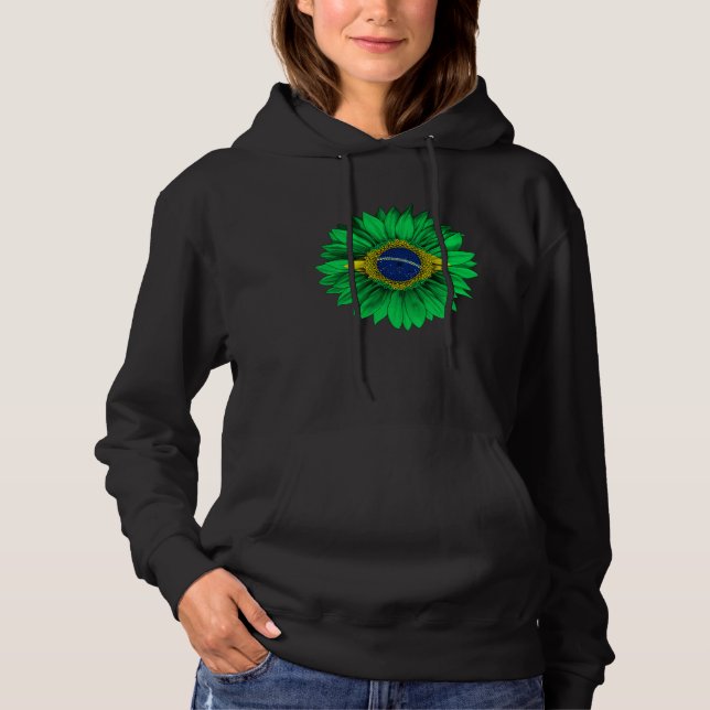 Brazil Flag Sunflower Brazilian Roots Proud Patrio Hoodie (Front)