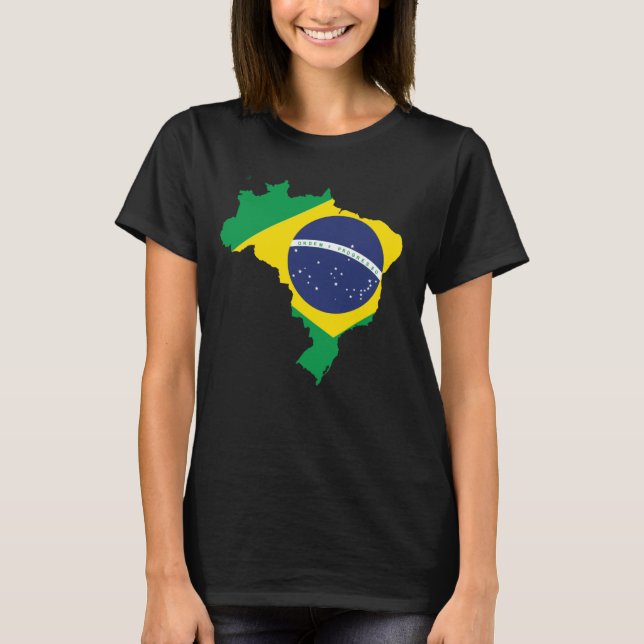 Brazil Flag T-Shirt Unique Brazilian Map Design (Front)
