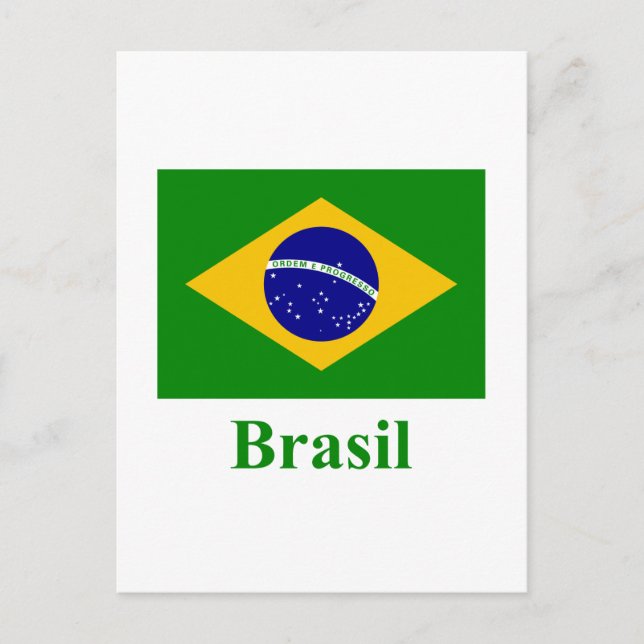 Brazil Flag with Name in Portuguese Postcard (Front)