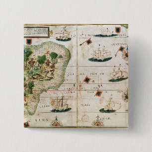 Brazil from the 'Miller Atlas' by Pedro Reinel Button