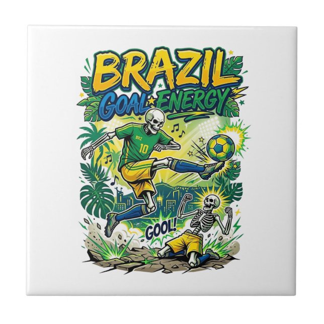 Brazil Goal Energy Skeleton Striker Nations Creati Ceramic Tile (Front)