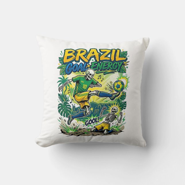 Brazil Goal Energy Skeleton Striker Nations Creati Throw Pillow (Front)