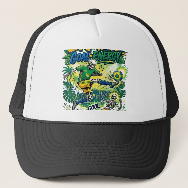 Brazil Goal Energy Skeleton Striker Nations Creati Trucker Hat (Front)