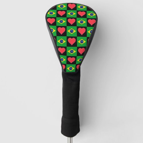 Brazil Golf Love Heart Pattern Patriotic Brazilian Golf Head Cover