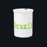 Brazil Green and Yellow Font Drink Pitcher<br><div class="desc">Brazil in green and yellow typewriter font. Original design.</div>