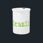 Brazil Green and Yellow Font Drink Pitcher<br><div class="desc">Brazil in green and yellow typewriter font. Original design.</div>