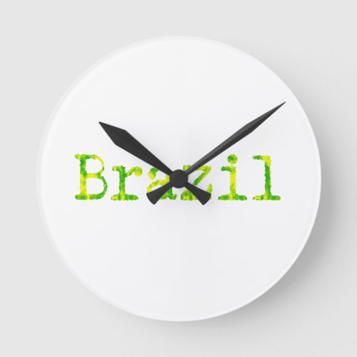 Brazil Green and Yellow Font Round Clock
