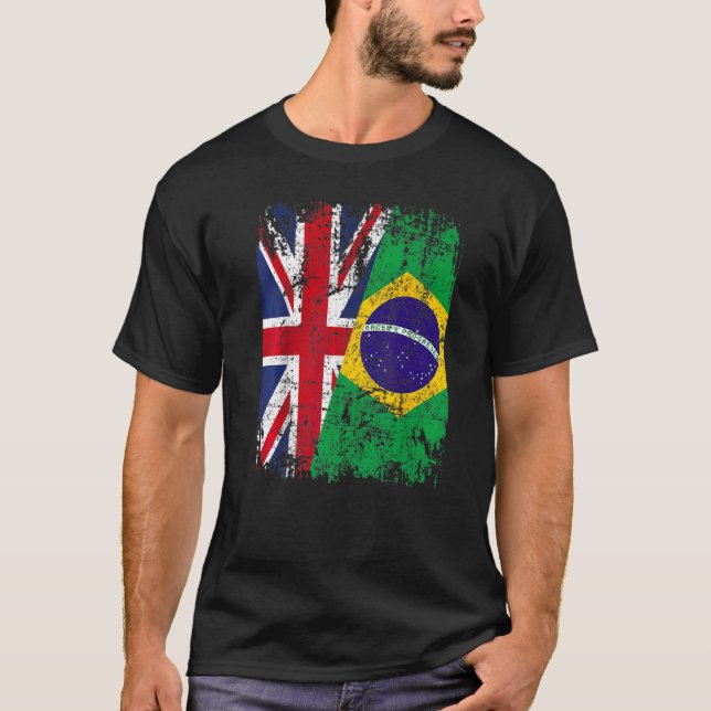 BRAZIL Half BRITAIN UK Friendship Flag BRAZILIAN T-Shirt (Front)