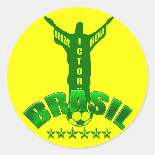 Brazil Hexa Victory World Champions six star Classic Round Sticker (Front)