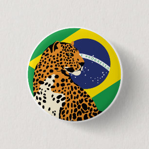 Brazil Jaguar Brazilian National Animal Flag Button