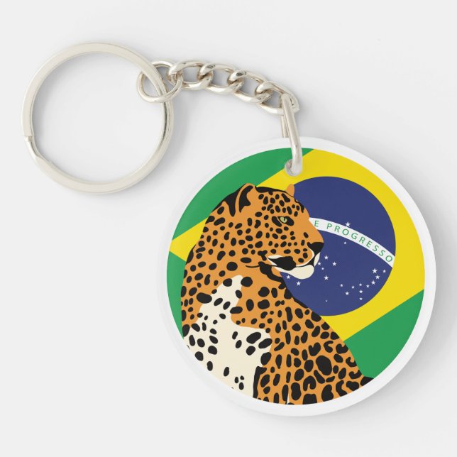 Brazil Jaguar Brazilian National Animal Flag Keychain (Front)