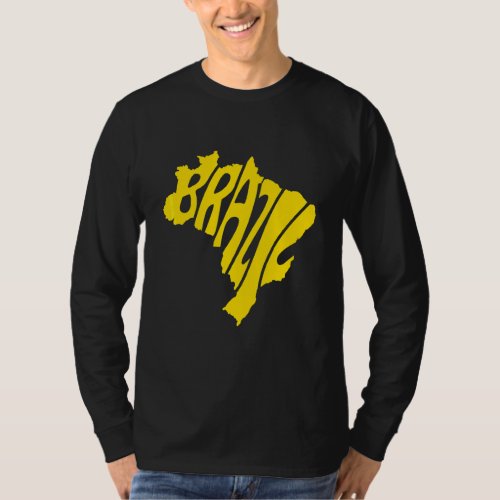 Brazil Lettering In Map With Brazilian Flag  Suppo T_Shirt