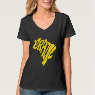 Brazil Lettering In Map With Brazilian Flag Suppo T-Shirt