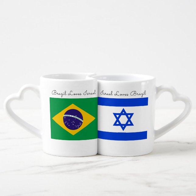 Brazil Loves Israel Loves Brazil Coffee Mug Set (Back Nesting)