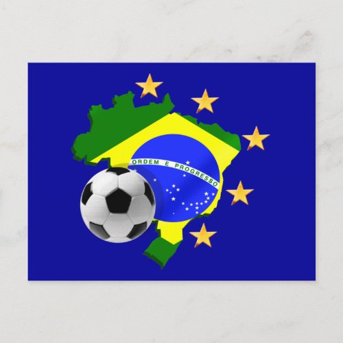 Brazil map 5 stars soccer ball gifts postcard