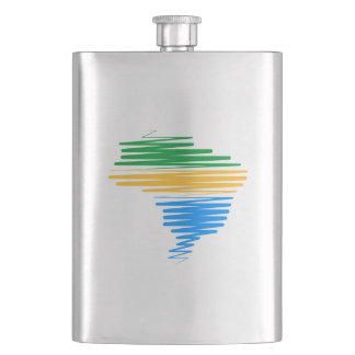 Brazil map border with brazilian flag colors flask