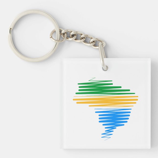 Brazil map border with brazilian flag colors keychain (Front)