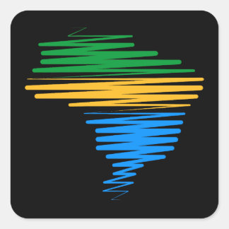 Brazil map border with brazilian flag colors square sticker