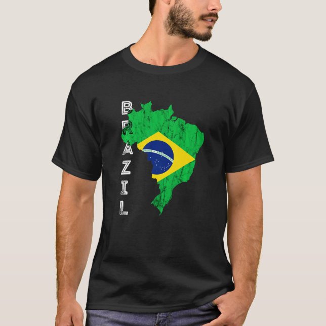 Brazil Map Brazilian Flag Brasil Brasilian Brazili T-Shirt (Front)