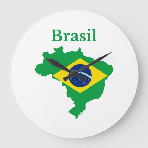 Brazil Map Flag Design Large Clock