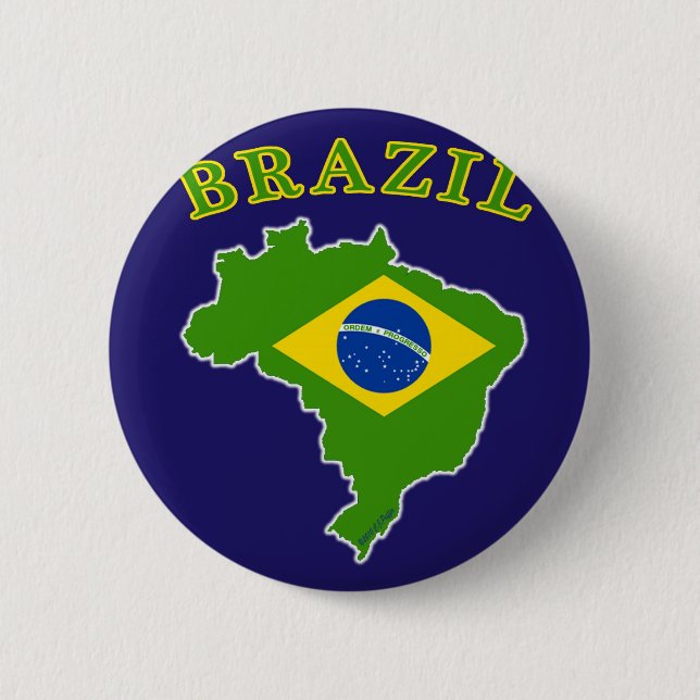 BRAZIL Map/Flag on Navy Background Button (Front)