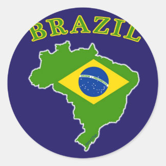 BRAZIL Map/Flag on Navy Background Classic Round Sticker
