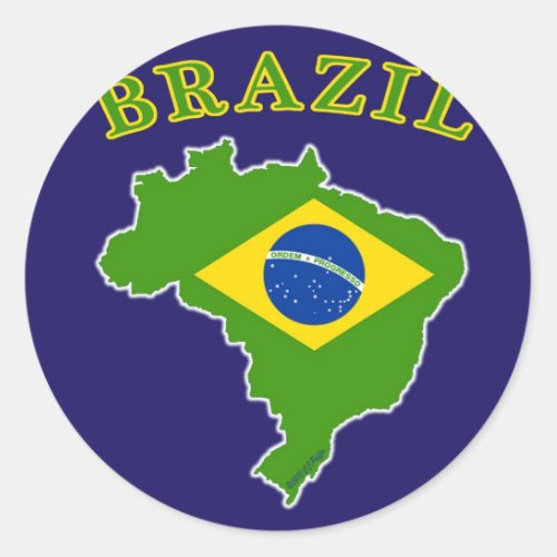 BRAZIL MapFlag on Navy Background Classic Round Sticker