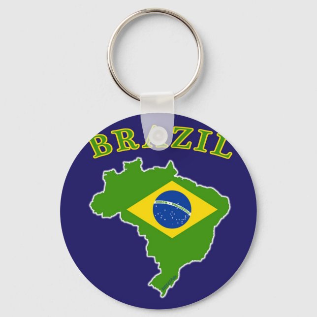 BRAZIL Map/Flag on Navy Background Keychain (Front)