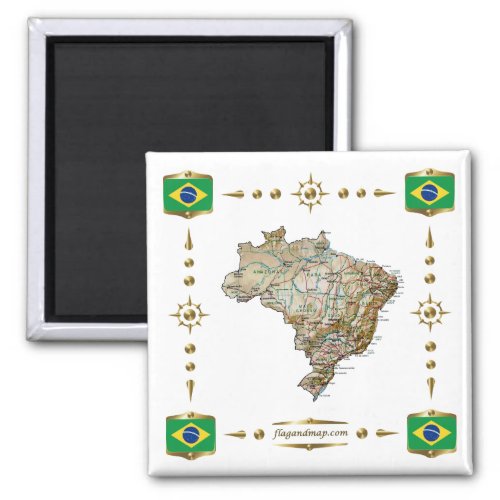 Brazil Map  Flags Magnet