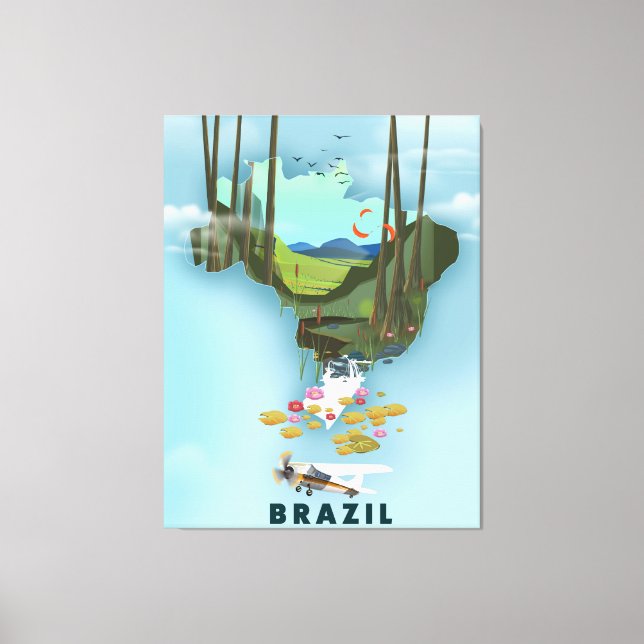 Brazil map Illustrated travel poster Canvas Print (Front)