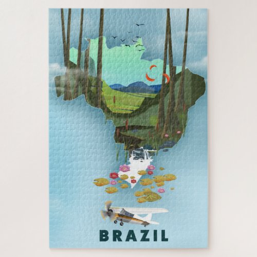 Brazil map Illustrated travel poster Jigsaw Puzzle