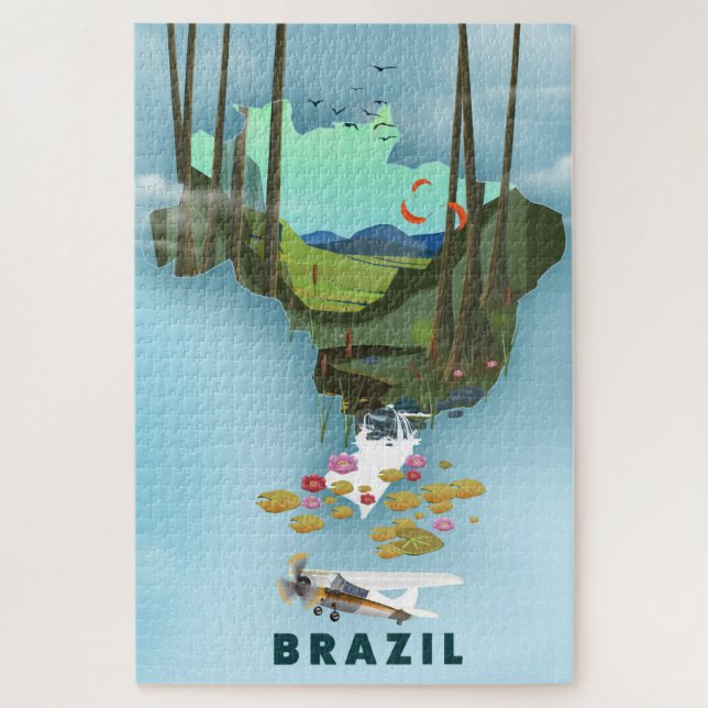 Brazil map Illustrated travel poster Jigsaw Puzzle (Vertical)