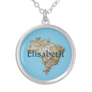Brazil Map + Name Necklace