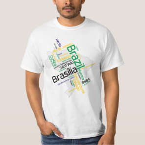 Brazil Map Silhouette City Names Word Cloud T-Shirt