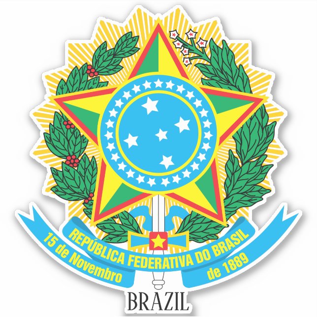 Brazil National Coat Of Arms Patriotic Sticker (Front)