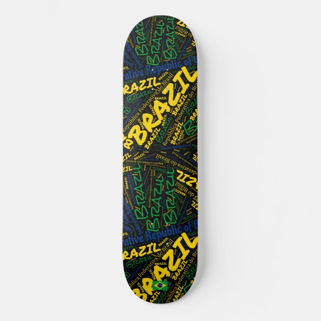 Brazil National Pride Wordcloud Skateboard (Front)