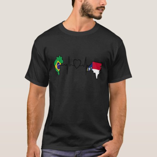Brazil North Carolina Heartbeat  Brazilian Flag T_Shirt
