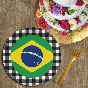 Brazil Plate, buffalo plaid & Brazilian Flag Paper Plates