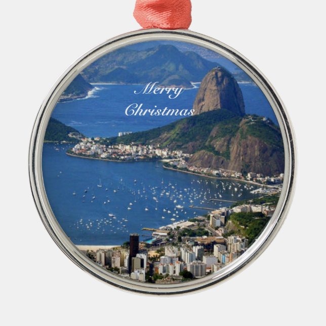 Brazil: Rio de Janeiro landscape - Merry Christmas Metal Ornament (Front)