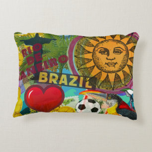 Brazil Rio de Janiero Sun Travel Colorful Art Accent Pillow