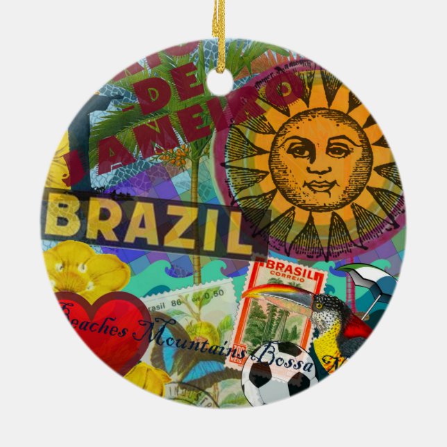 Brazil Rio de Janiero Sun Travel Colorful Art Ceramic Ornament (Back)