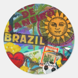 Brazil Rio de Janiero Sun Travel Colorful Art Classic Round Sticker