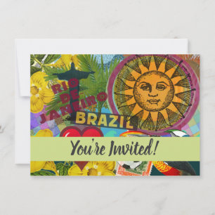 Brazil Rio de Janiero Sun Travel Colorful Art Invitation