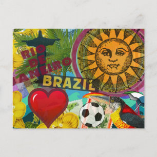 Brazil Rio de Janiero Sun Travel Colorful Art Postcard