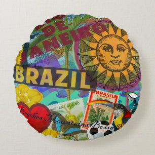 Brazil Rio de Janiero Sun Travel Colorful Art Round Pillow