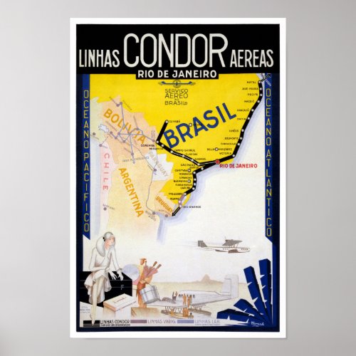 Brazil Rio Vintage Travel Poster Restored