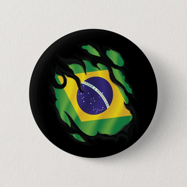 Brazil Ripped Flag Classic Round Sticker Button (Front)