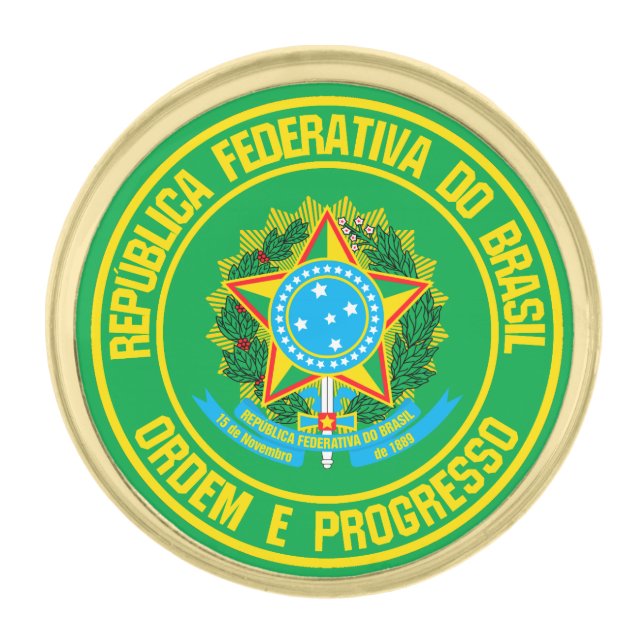 Brazil Round Emblem Gold Finish Lapel Pin (Front)