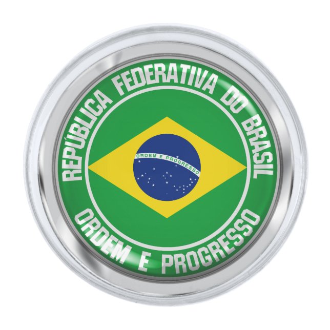 Brazil Round Emblem Silver Finish Lapel Pin (Front)